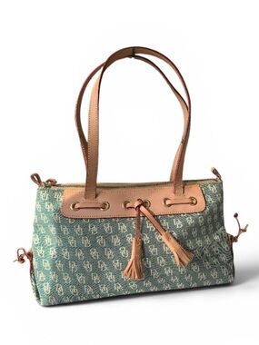 Dooney & Bourke Vintage Signature Monogram Satchel - Teal/Blue & Tan